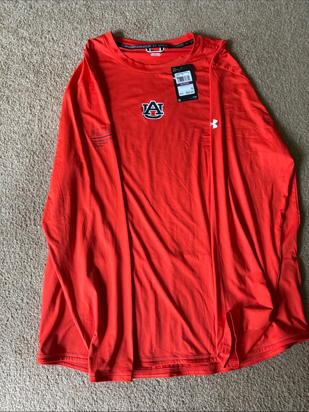 Under Armour Men’s Orange Auburn Logo Long Sleeve Performance Tee NWT